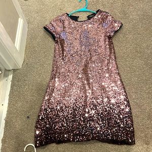 Trixxi girl black midi dress with rose gold sequins and short sleeves